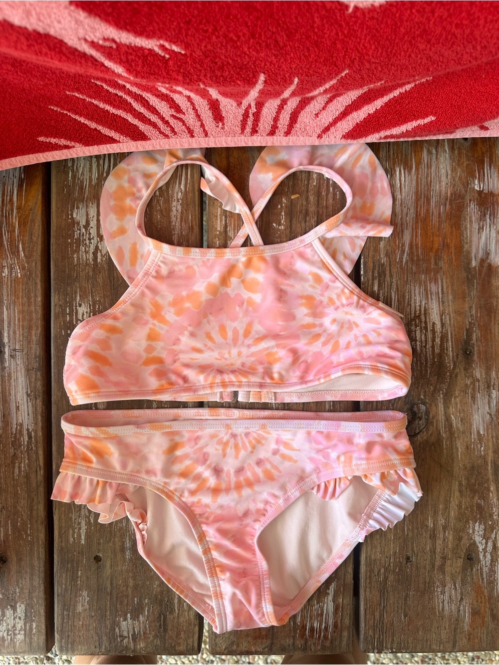 GB girls Pink Peach Tie-Dye Two-Piece Swim Set